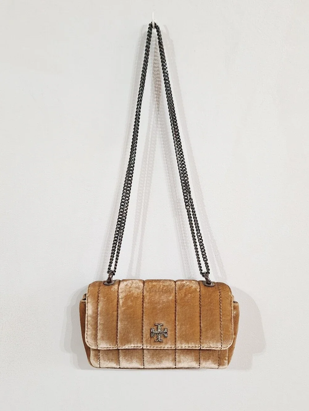 Tory Burch Pave Small Kira Mini Flap Quilted Velvet Shoulder Bag
